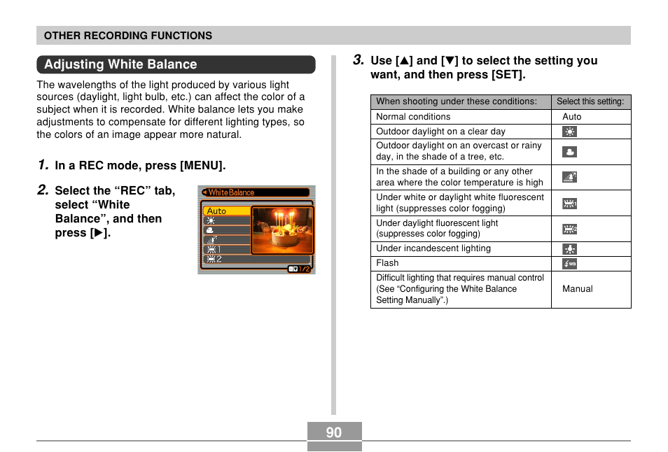 Adjusting white balance | Casio EX-P700 User Manual | Page 90 / 267