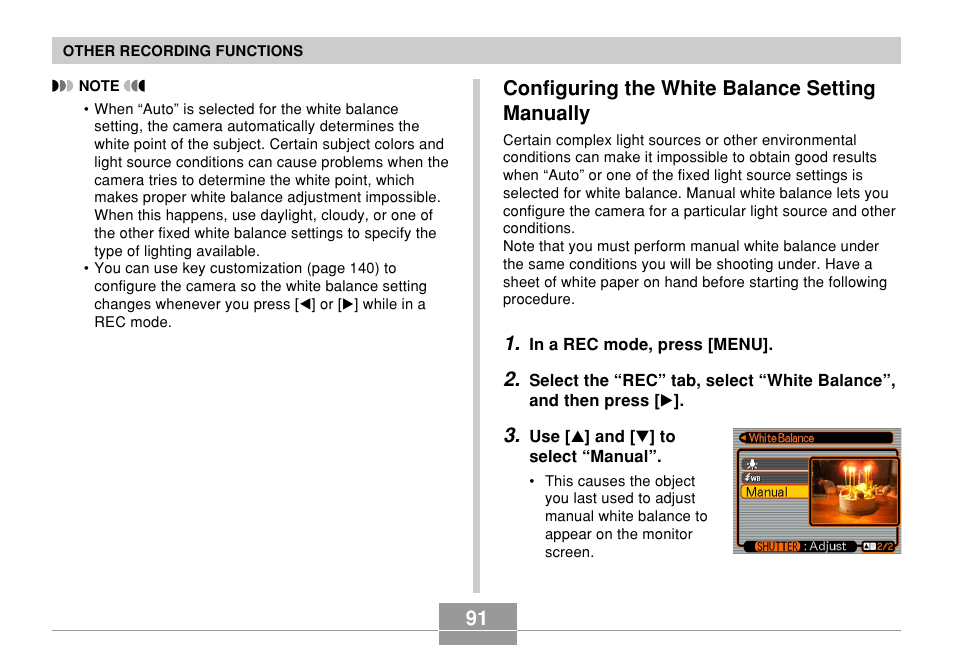 Configuring the white balance setting manually | Casio EX-P700 User Manual | Page 91 / 267