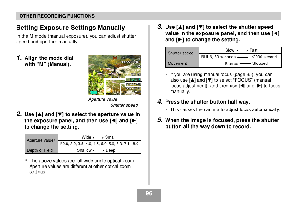 Setting exposure settings manually | Casio EX-P700 User Manual | Page 96 / 267