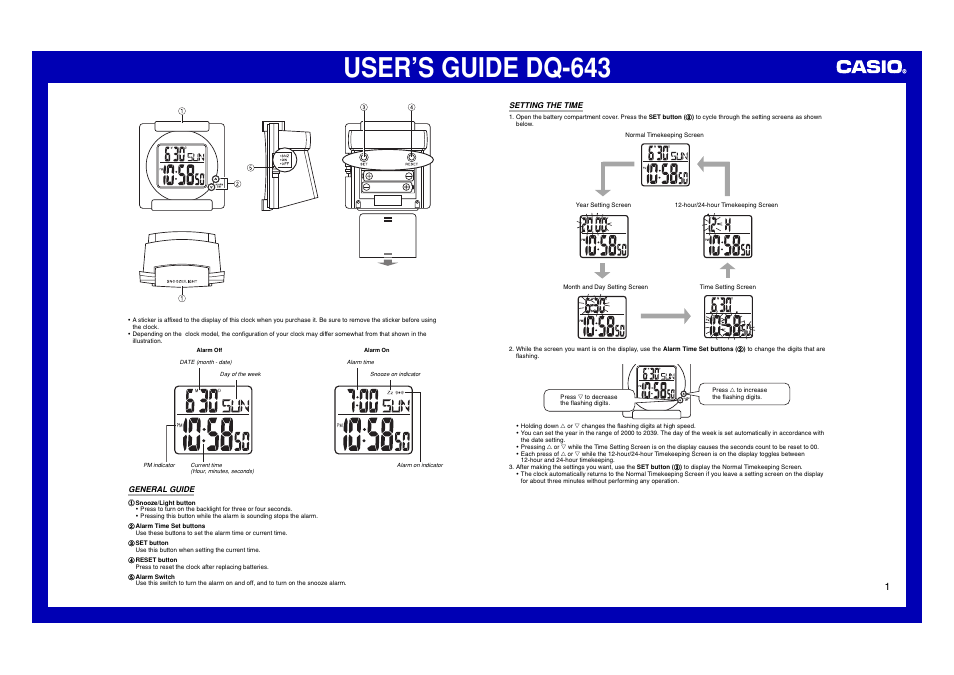 Casio DQ-643 User Manual | 2 pages