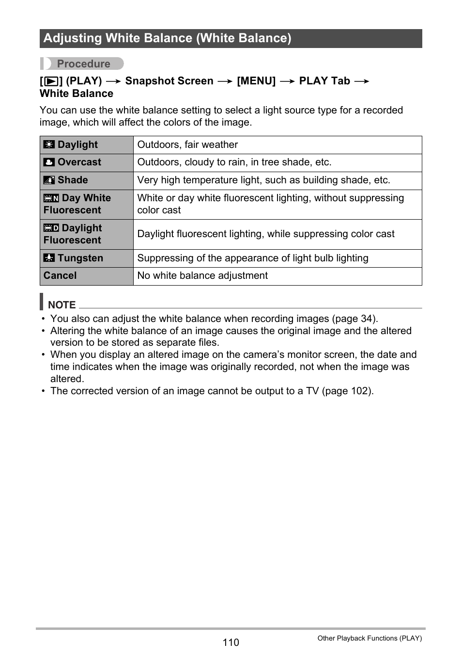 Adjusting white balance (white balance) | Casio EX-F1 User Manual | Page 110 / 186