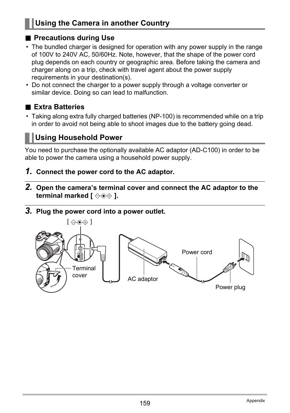 Using the camera in another country, Using household power | Casio EX-F1 User Manual | Page 159 / 186