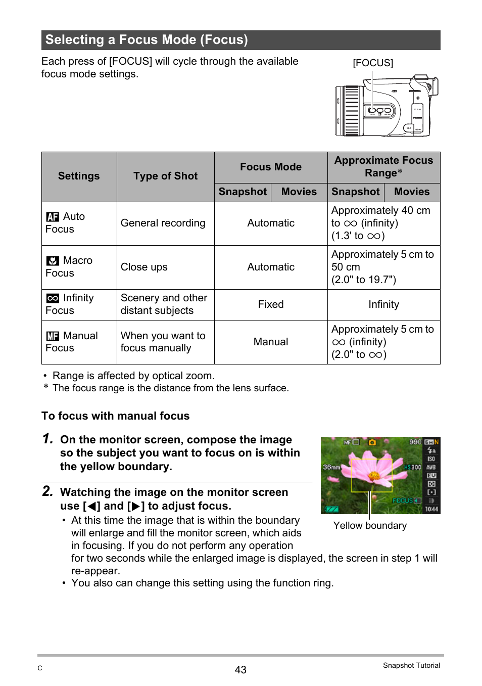 Selecting a focus mode (focus) | Casio EX-F1 User Manual | Page 43 / 186