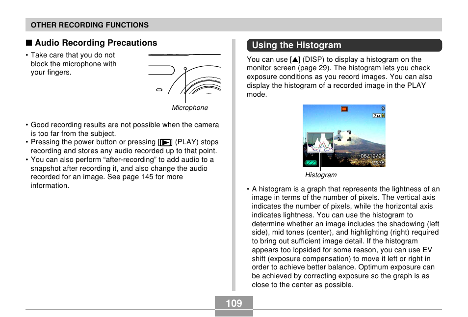 Using the histogram | Casio EX-Z7 User Manual | Page 109 / 253