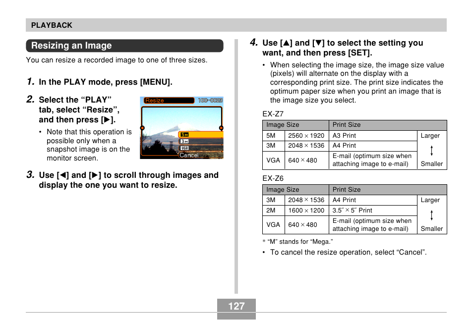 Resizing an image | Casio EX-Z7 User Manual | Page 127 / 253