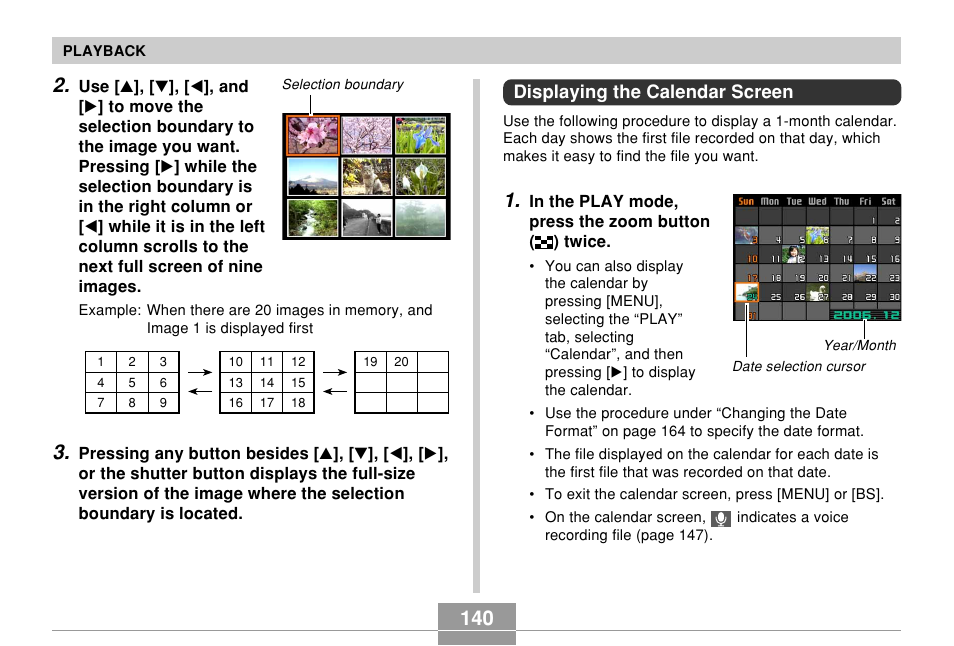 Displaying the calendar screen | Casio EX-Z7 User Manual | Page 140 / 253
