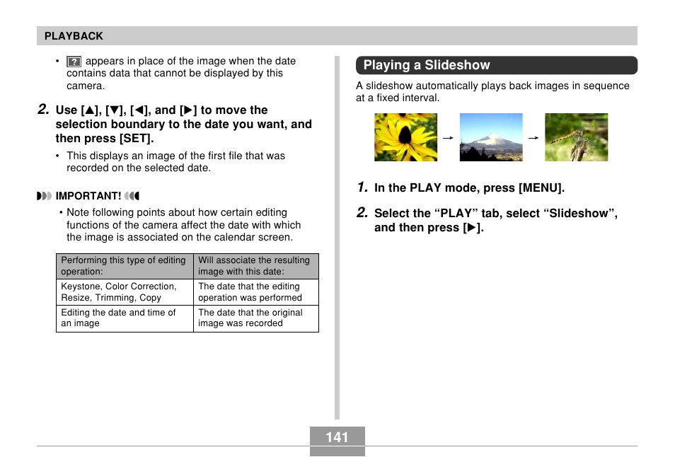 Playing a slideshow | Casio EX-Z7 User Manual | Page 141 / 253