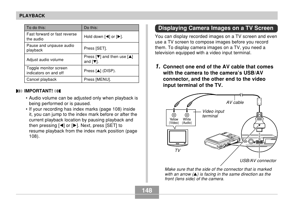 Displaying camera images on a tv screen | Casio EX-Z7 User Manual | Page 148 / 253
