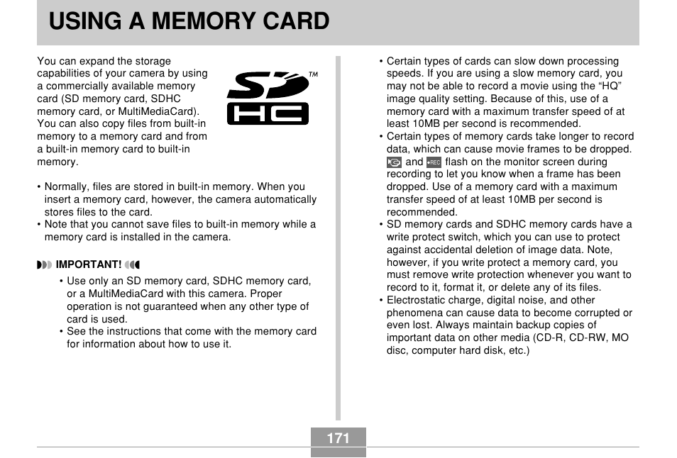 Using a memory card | Casio EX-Z7 User Manual | Page 171 / 253