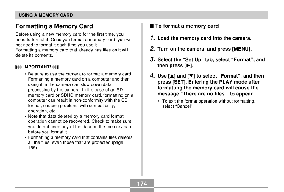 Formatting a memory card | Casio EX-Z7 User Manual | Page 174 / 253