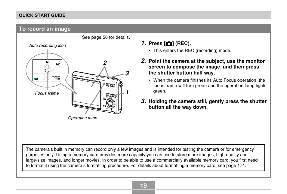 To record an image | Casio EX-Z7 User Manual | Page 19 / 253