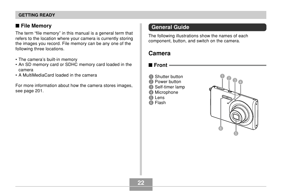 General guide, Camera | Casio EX-Z7 User Manual | Page 22 / 253