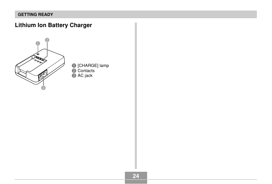 Lithium ion battery charger | Casio EX-Z7 User Manual | Page 24 / 253