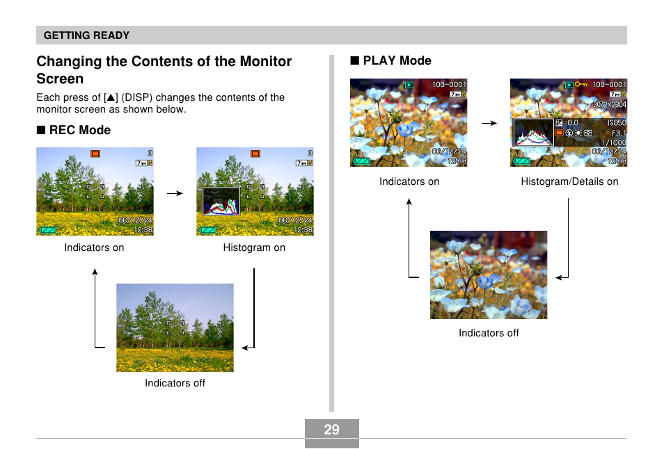 Changing the contents of the monitor screen | Casio EX-Z7 User Manual | Page 29 / 253