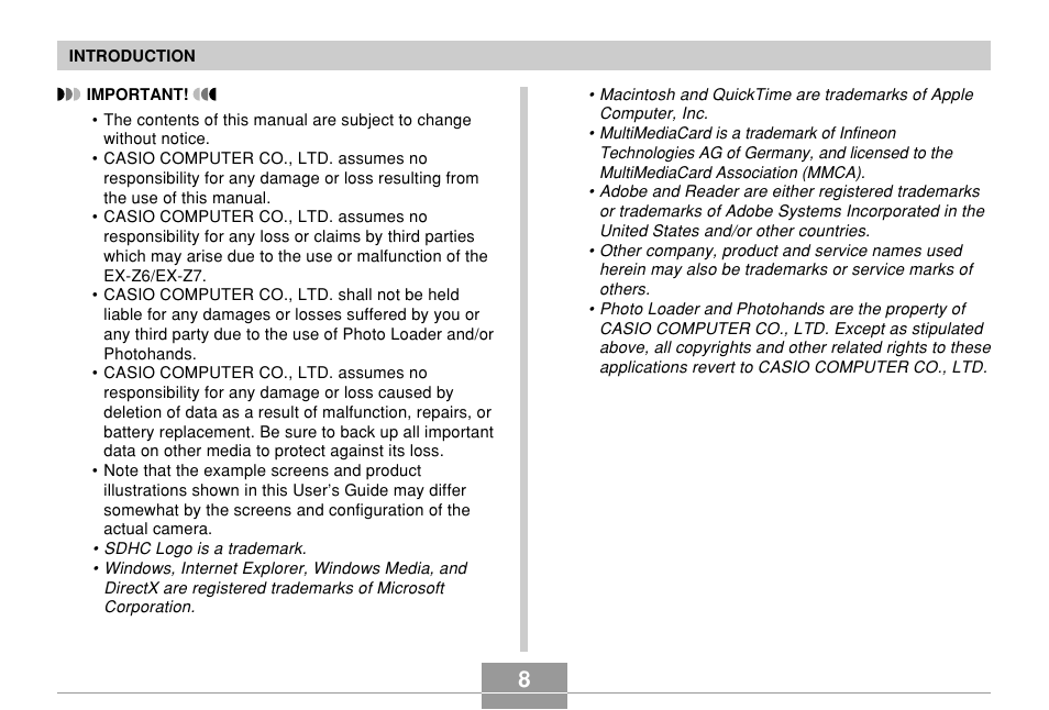 Casio EX-Z7 User Manual | Page 8 / 253