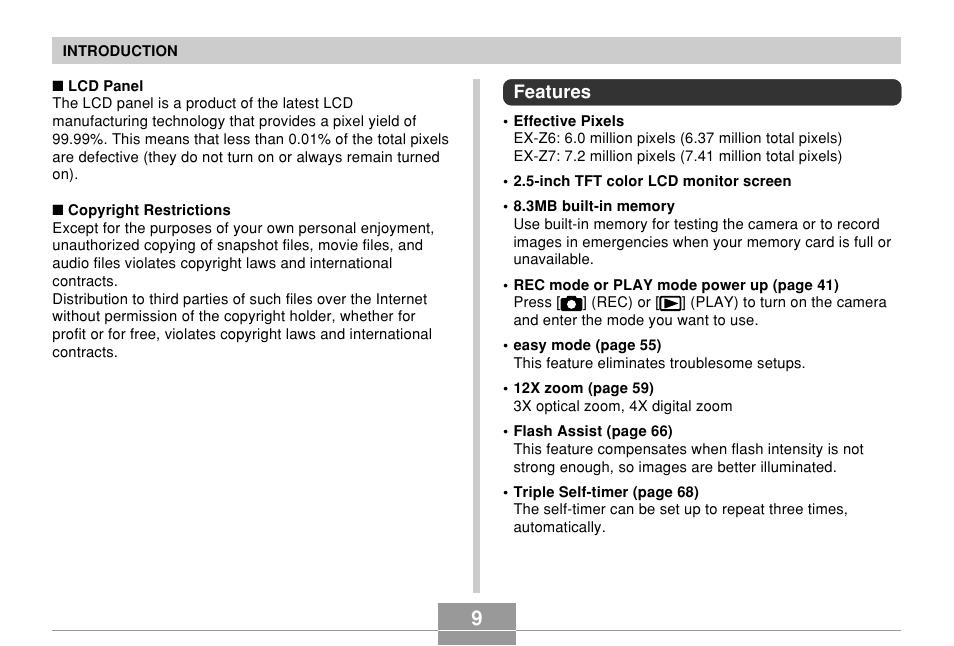 Features | Casio EX-Z7 User Manual | Page 9 / 253