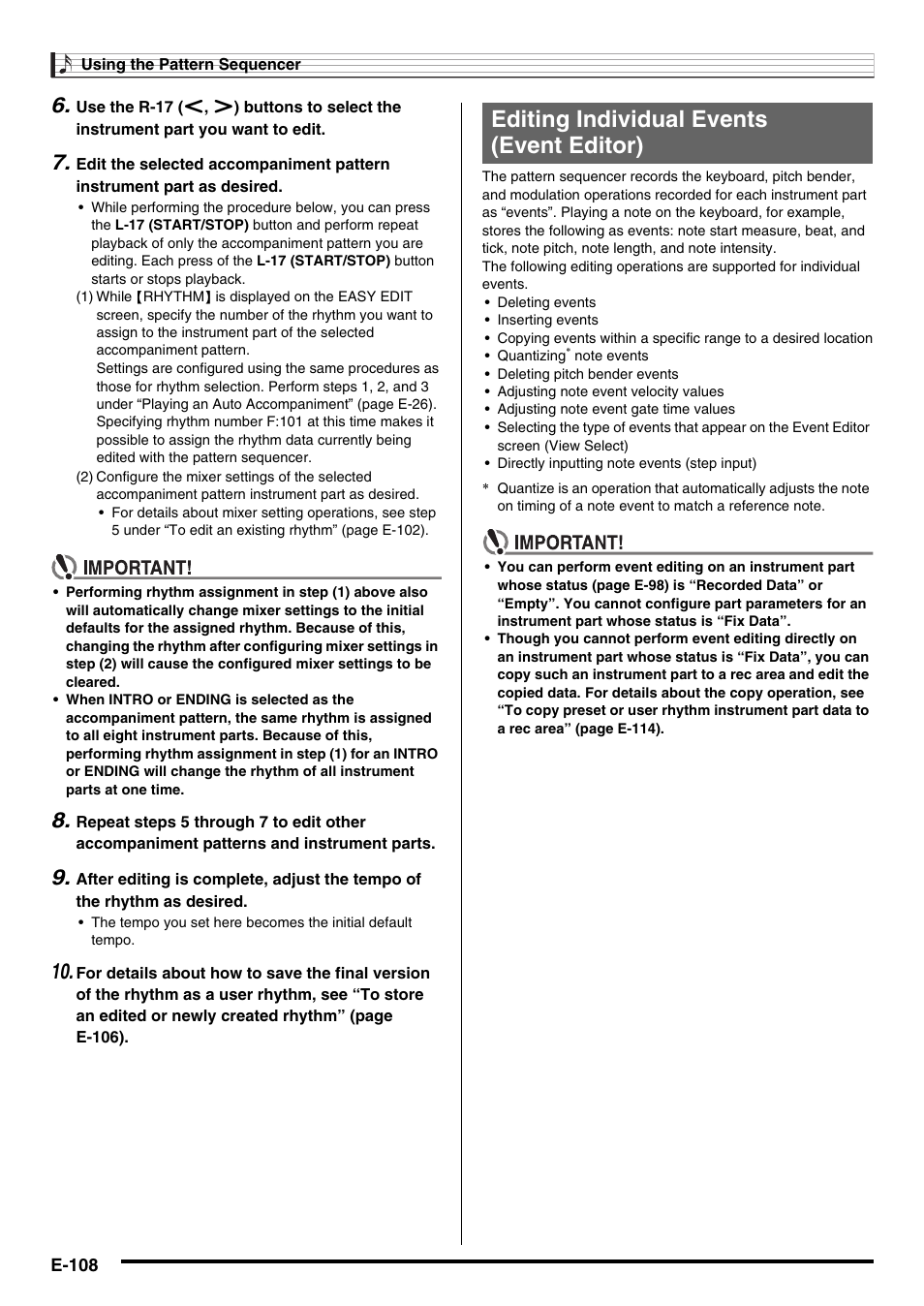 Editing individual events (event editor) | Casio AT-5 User Manual | Page 110 / 163