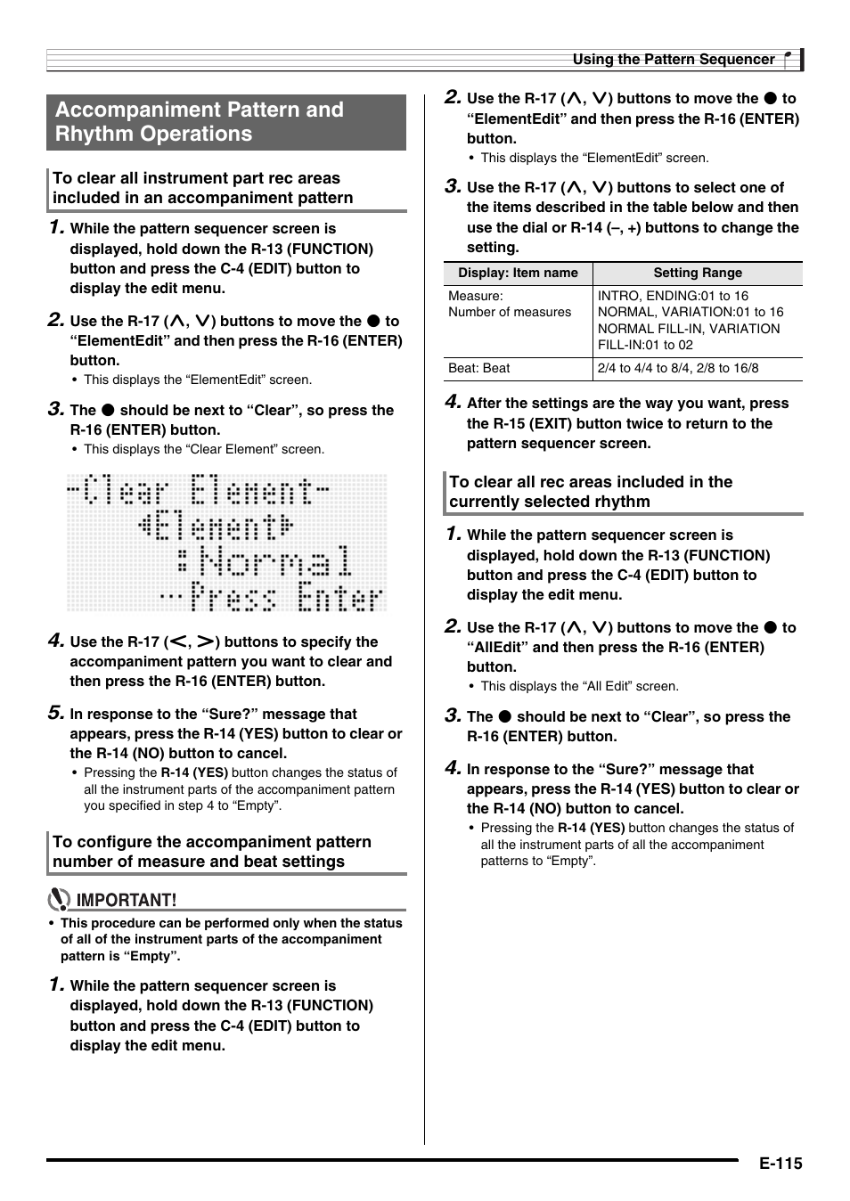 Accompaniment pattern and rhythm operations | Casio AT-5 User Manual | Page 117 / 163