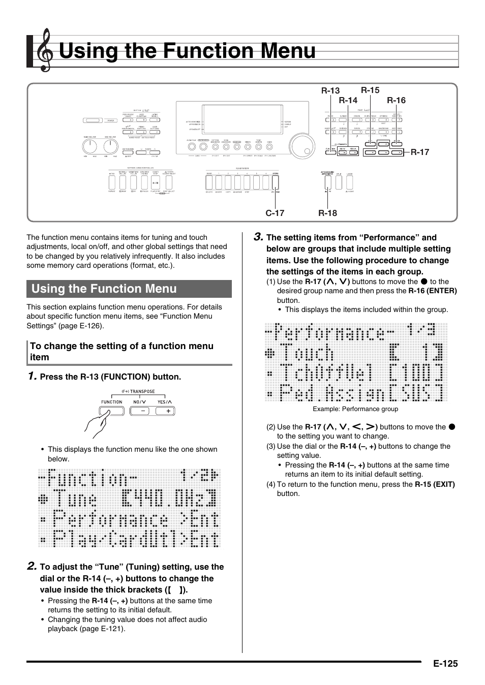 Using the function menu | Casio AT-5 User Manual | Page 127 / 163