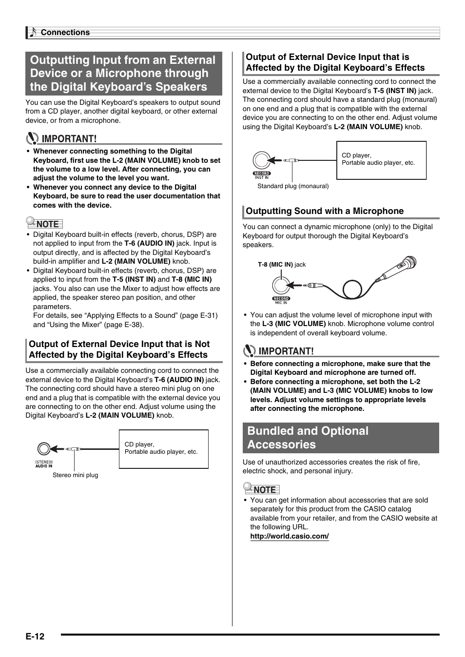 Bundled and optional accessories | Casio AT-5 User Manual | Page 14 / 163