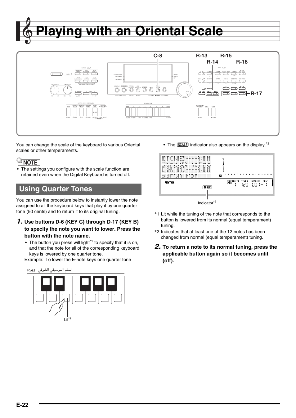 Playing with an oriental scale, Using quarter tones | Casio AT-5 User Manual | Page 24 / 163
