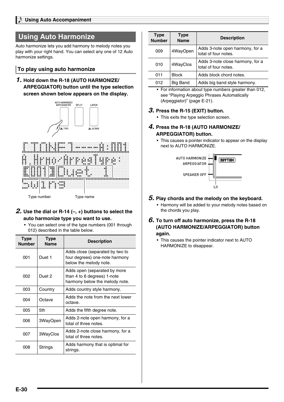 Using auto harmonize | Casio AT-5 User Manual | Page 32 / 163