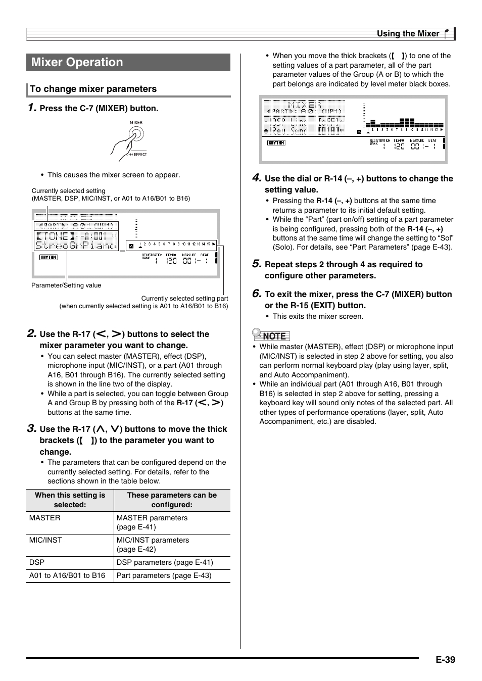 Mixer operation | Casio AT-5 User Manual | Page 41 / 163