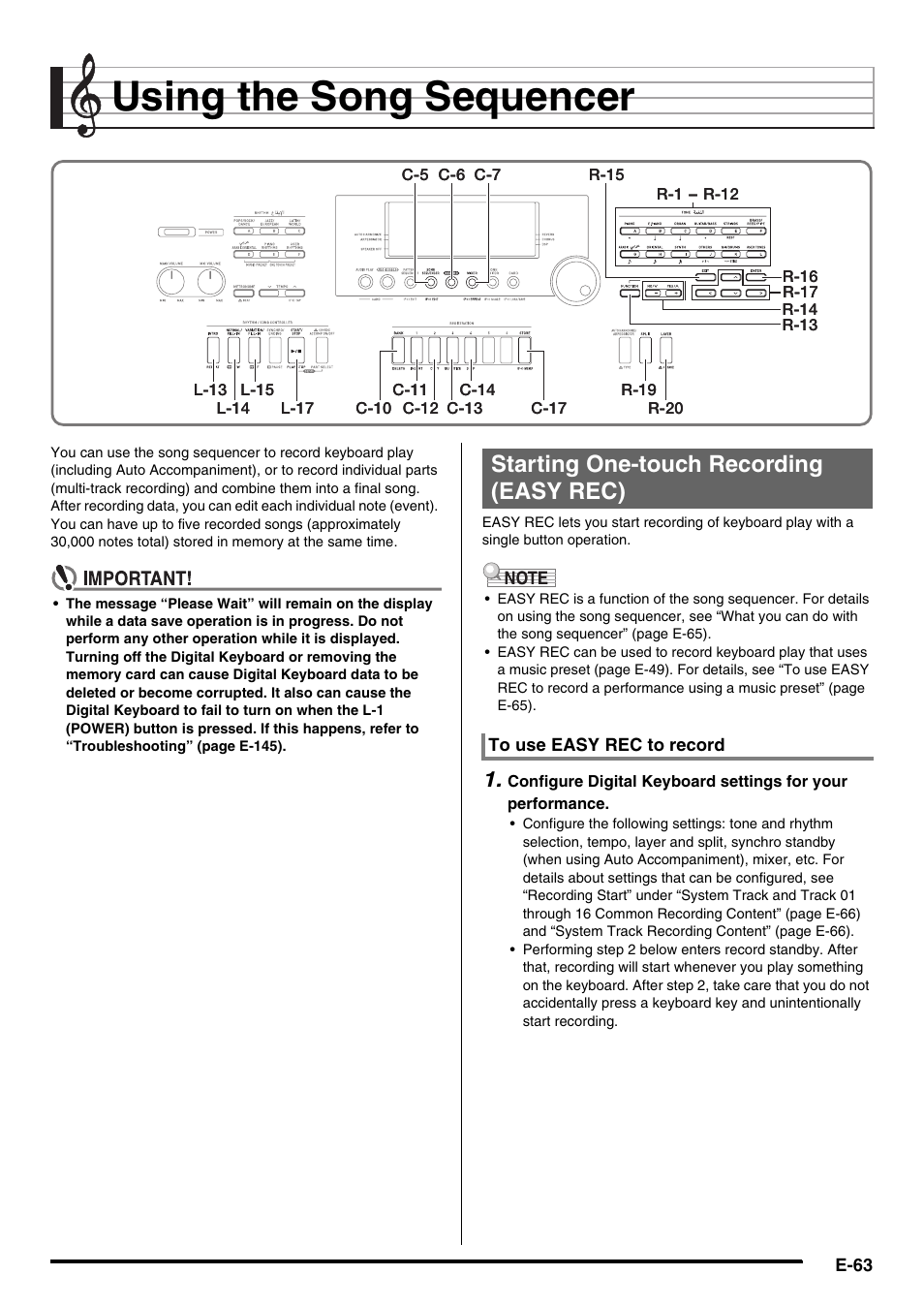 Using the song sequencer, Starting one-touch recording (easy rec) | Casio AT-5 User Manual | Page 65 / 163
