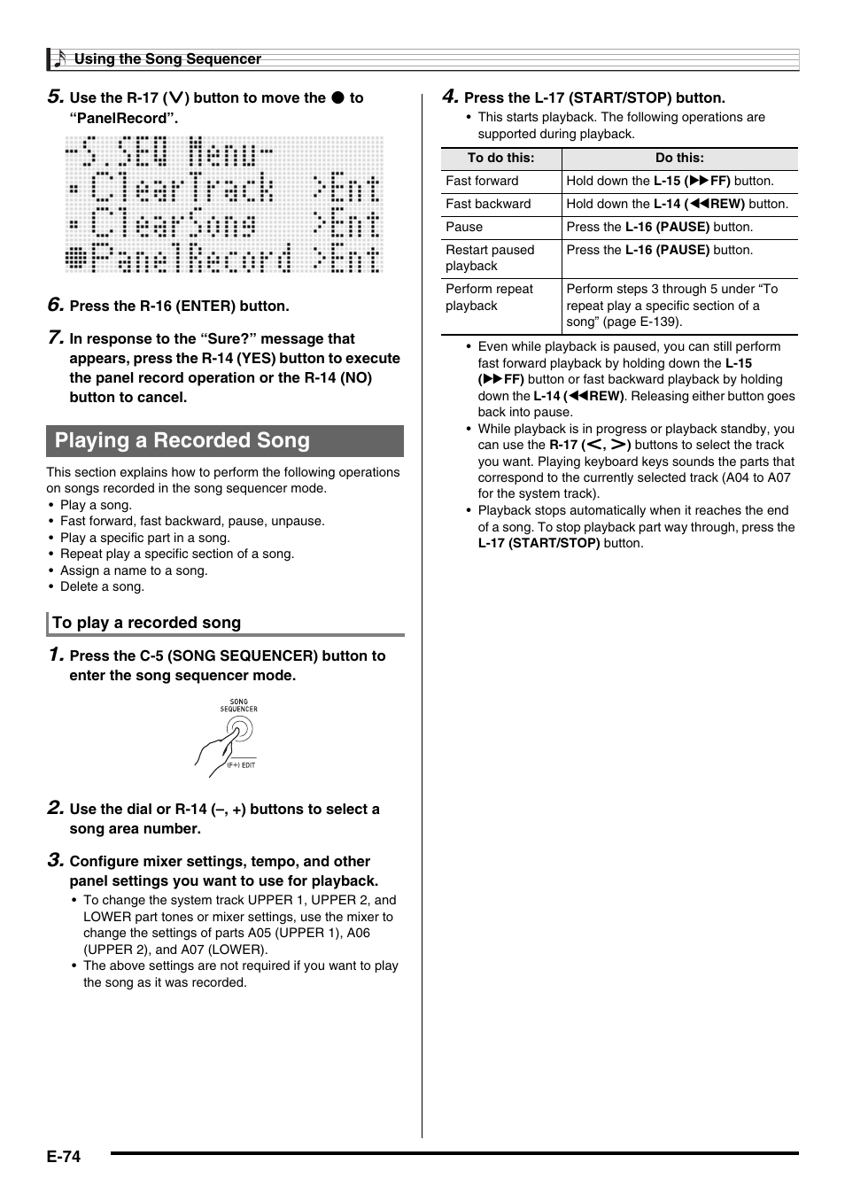 Playing a recorded song | Casio AT-5 User Manual | Page 76 / 163