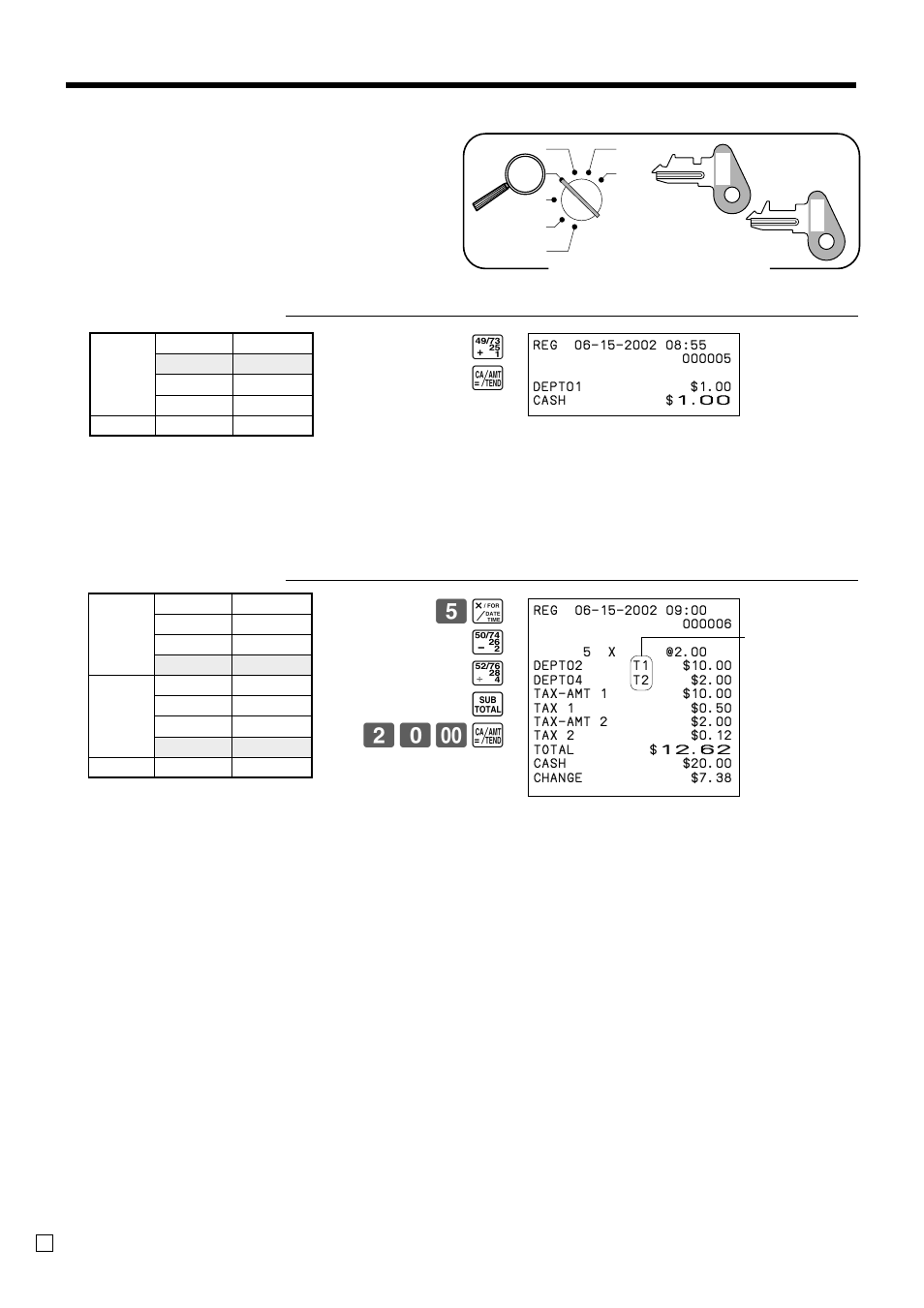 Basic operations and setups, Registering department keys by programming data, 5x " $ s 20- a | Casio CE-T100 User Manual | Page 28 / 92