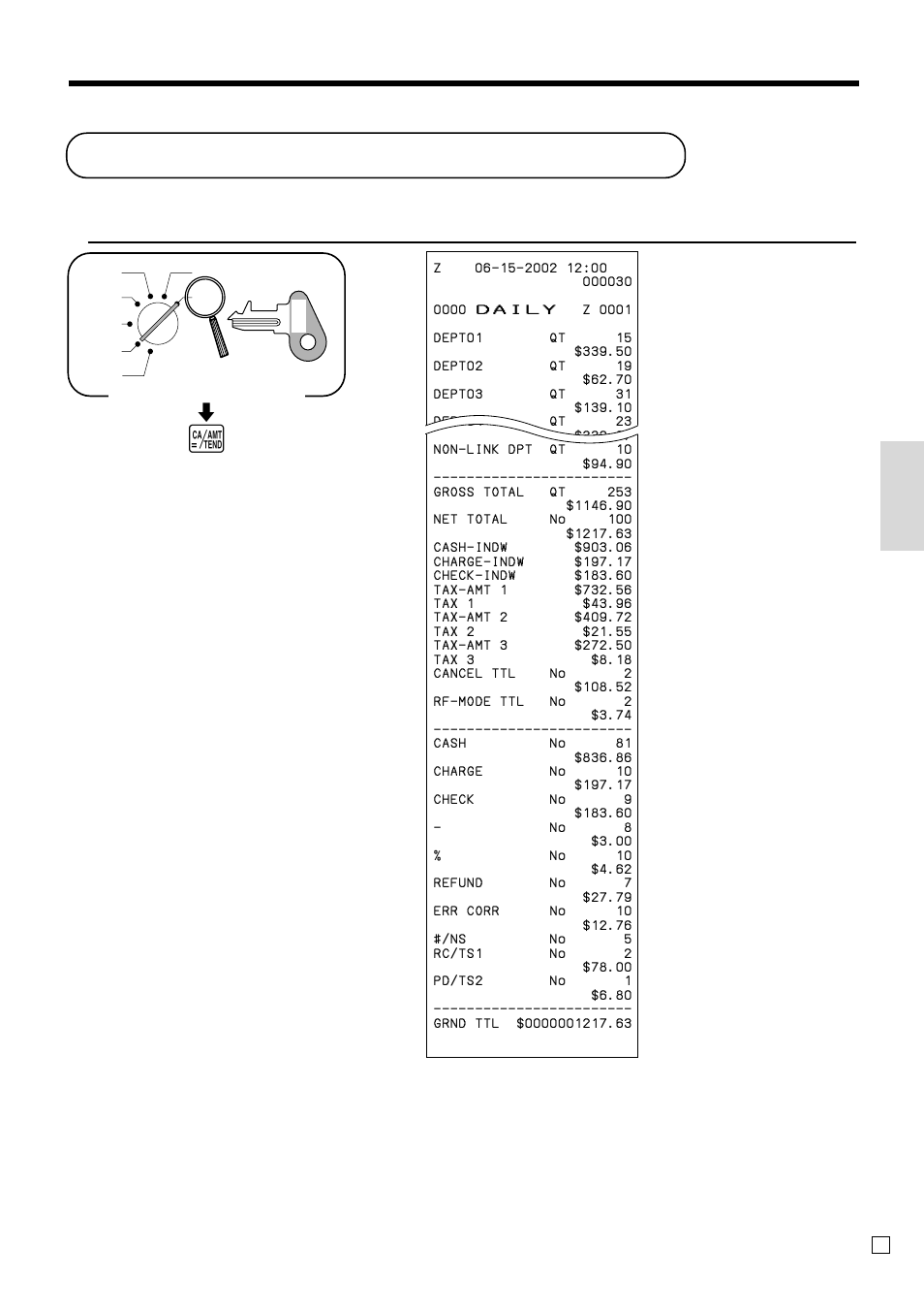 Printing the daily sales reset report, Basic operations and setups, Mode switch | These items can be skipped by programming | Casio CE-T100 User Manual | Page 43 / 92