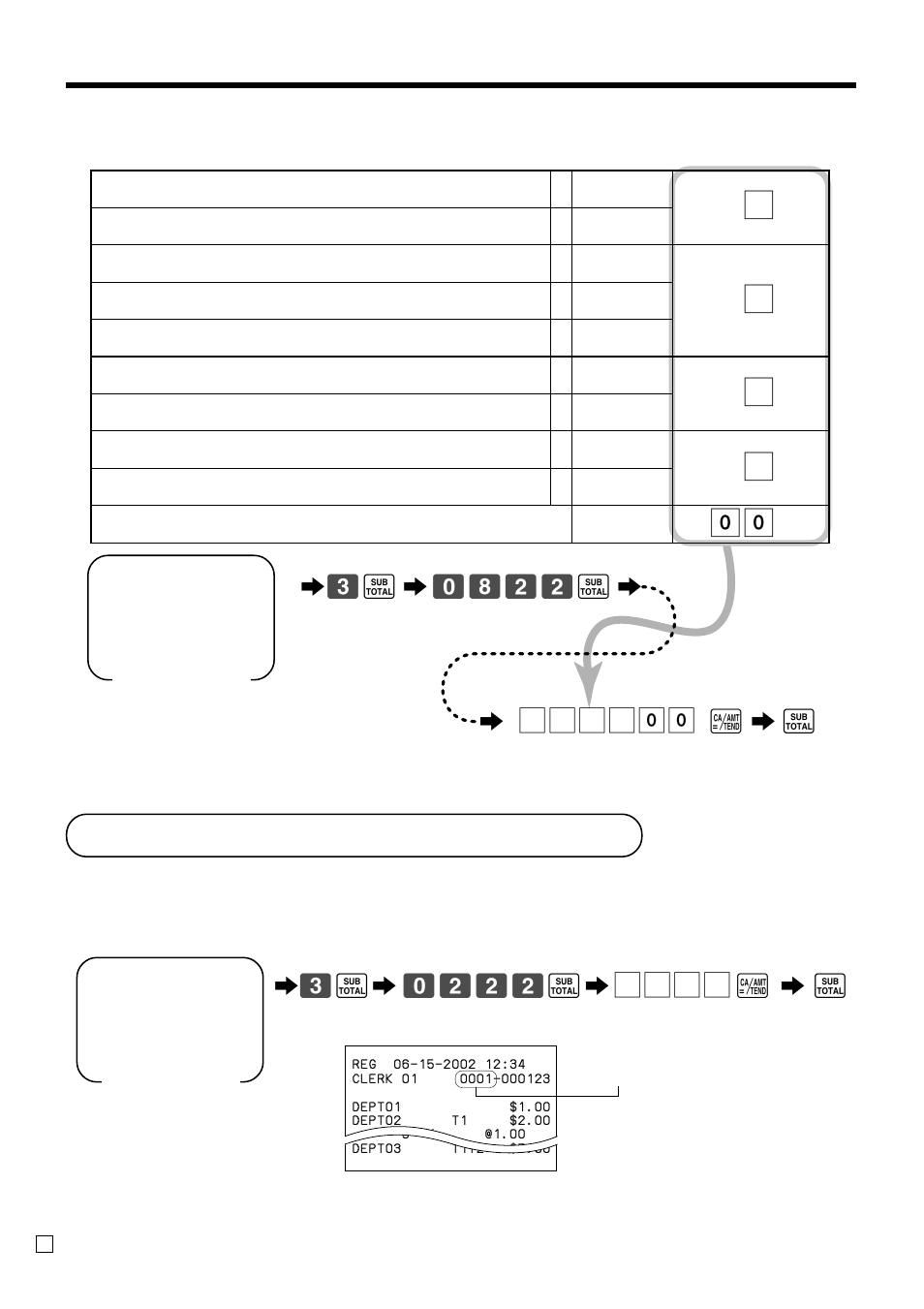 Setting a store/machine number, Convenient operations and setups, Programming read/reset report printing control | A6 s | Casio CE-T100 User Manual | Page 48 / 92