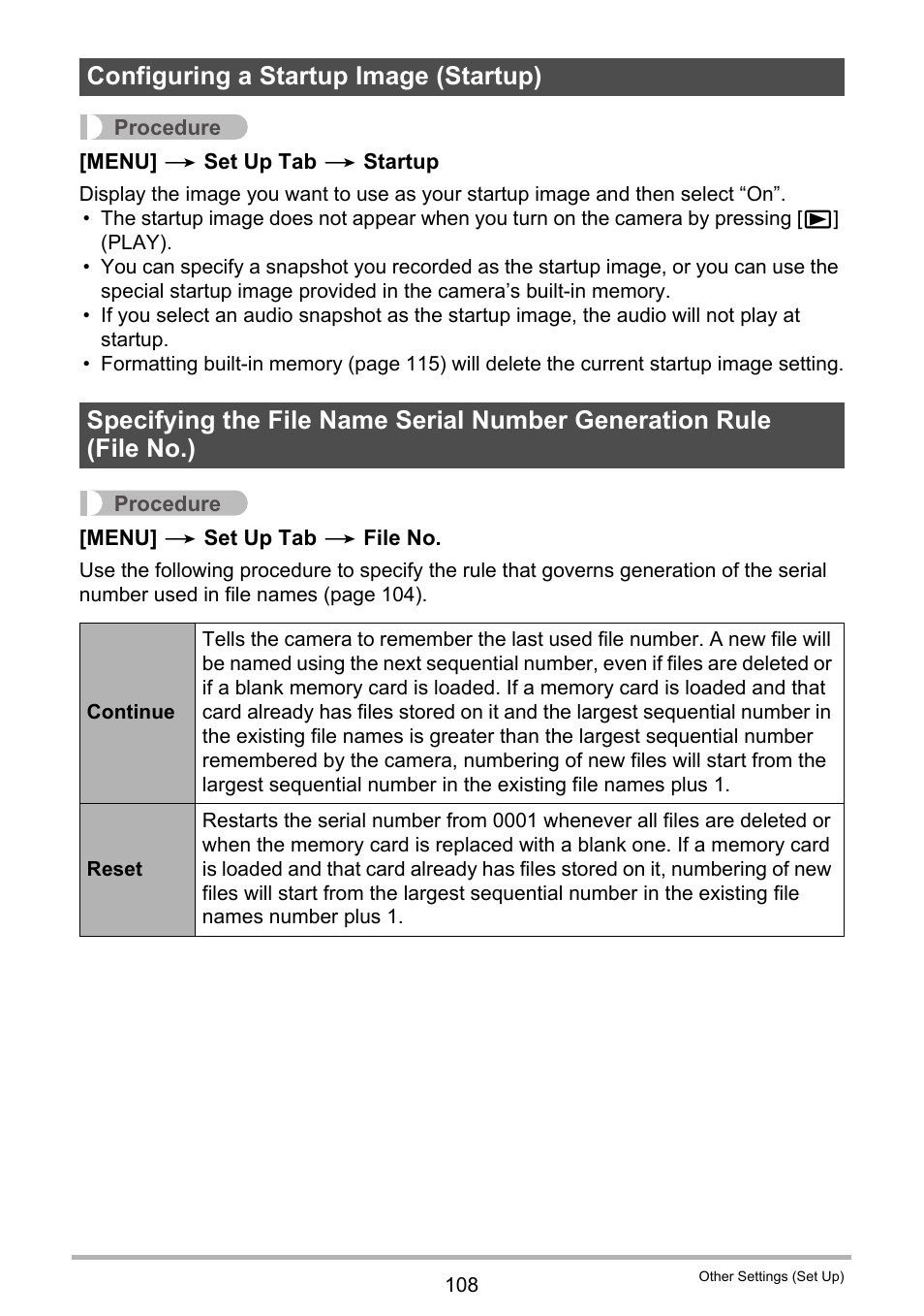 Configuring a startup image (startup) | Casio EXILIM EX-Z370 User Manual | Page 108 / 145