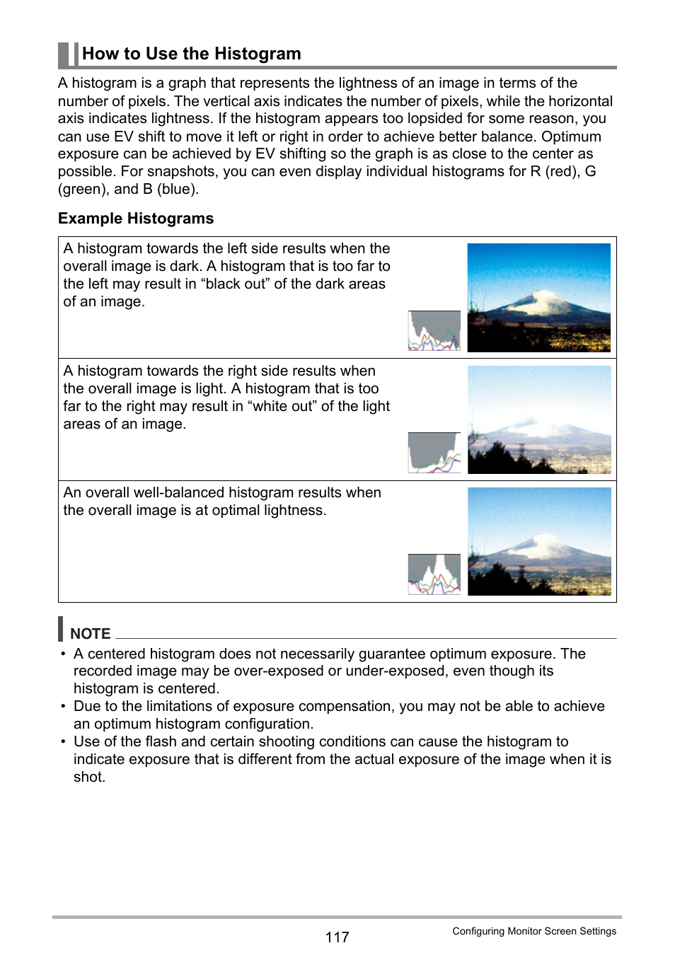 How to use the histogram | Casio EXILIM EX-Z370 User Manual | Page 117 / 145