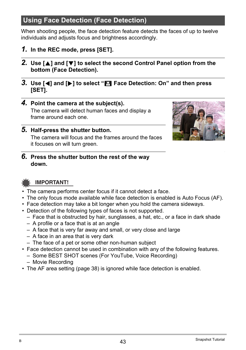 Using face detection (face detection) | Casio EXILIM EX-Z370 User Manual | Page 43 / 145