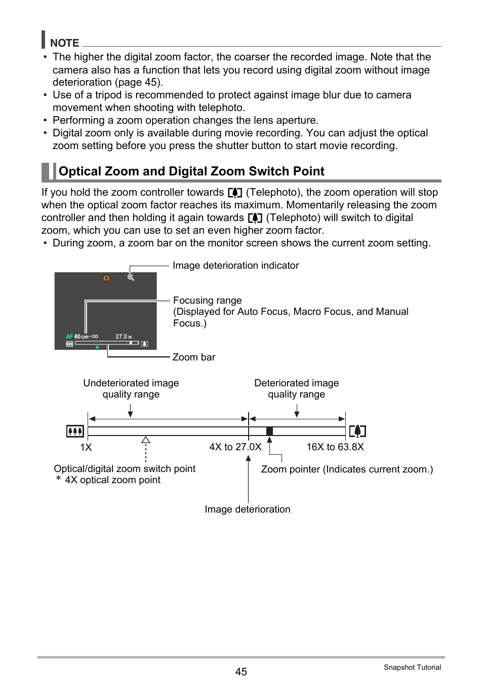 Optical zoom and digital zoom switch point | Casio EXILIM EX-Z370 User Manual | Page 45 / 145