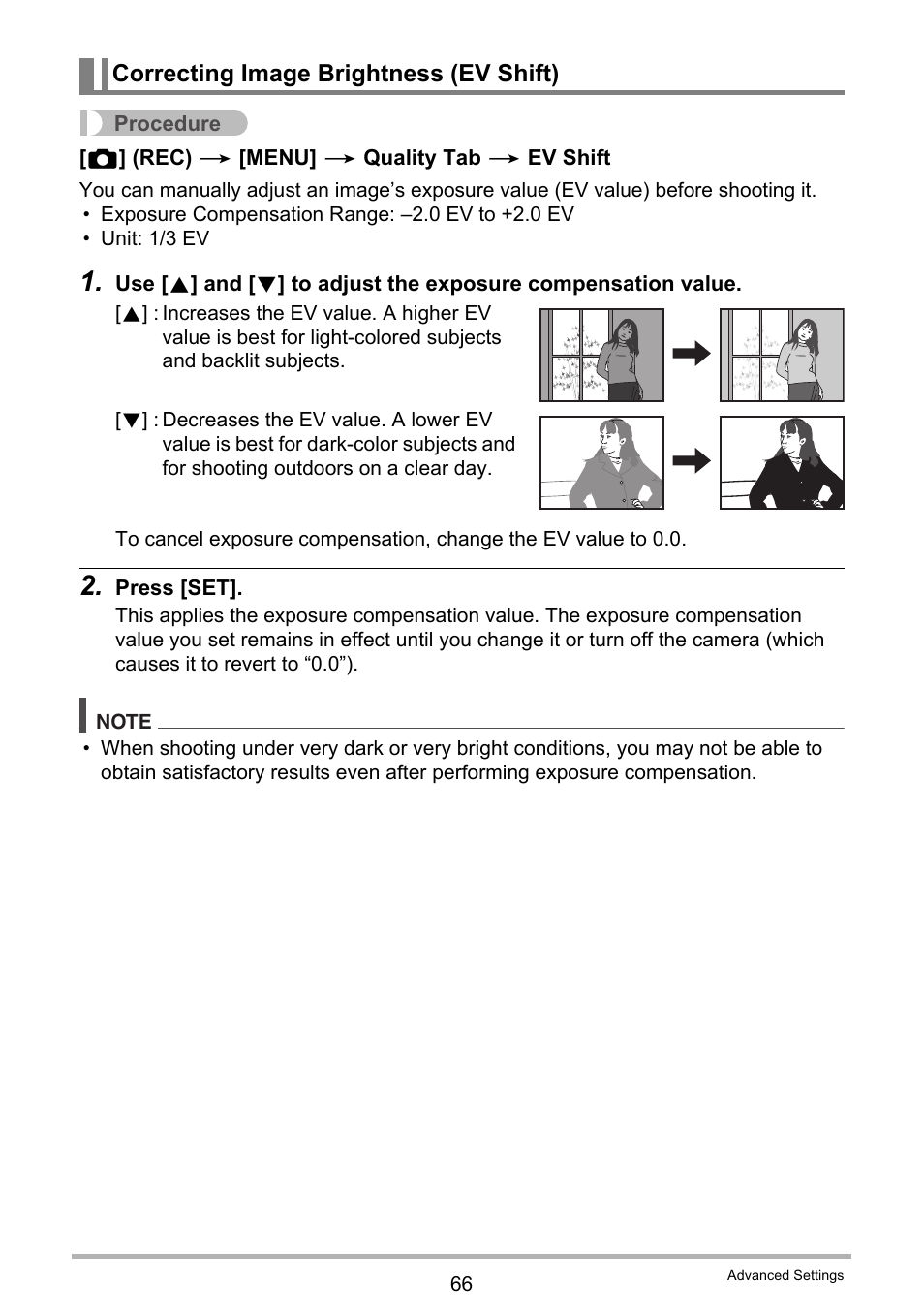 Correcting image brightness (ev shift) | Casio EXILIM EX-Z370 User Manual | Page 66 / 145