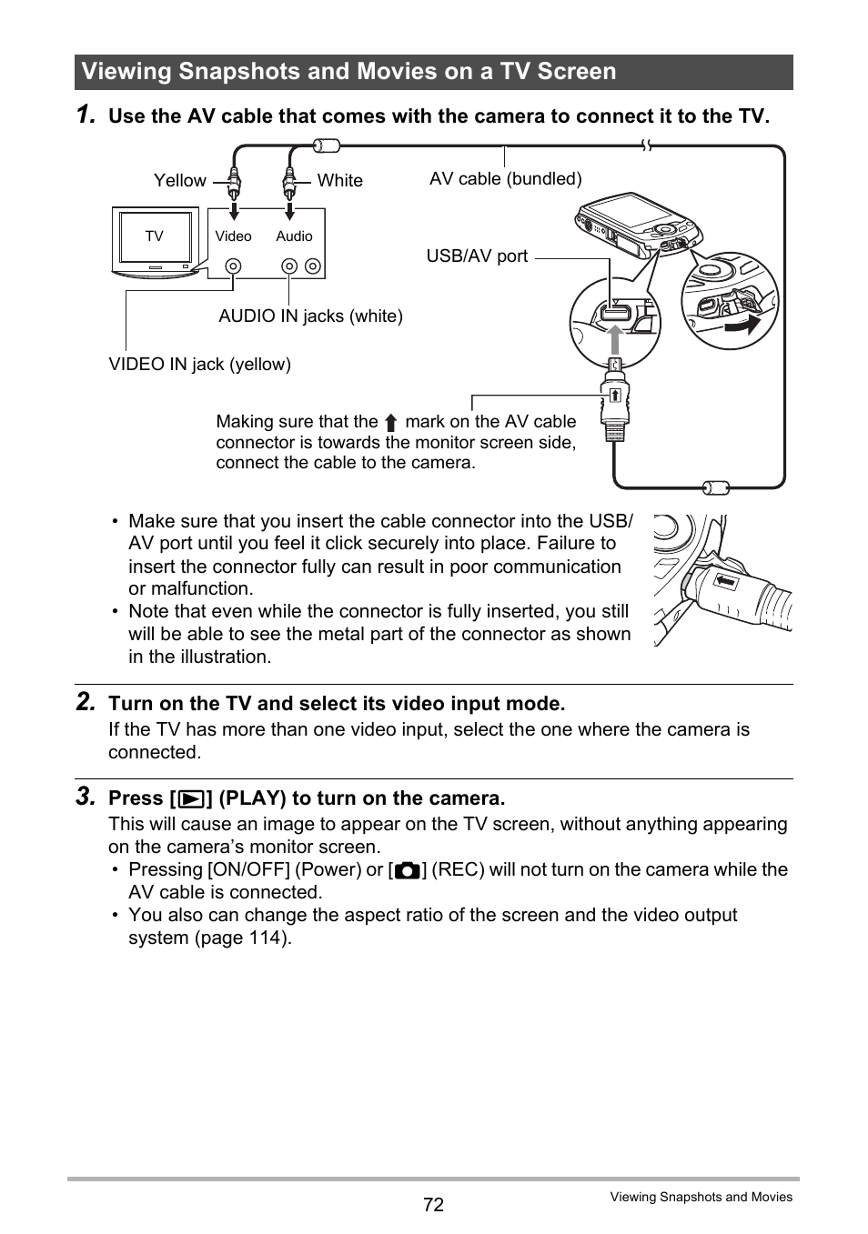 Viewing snapshots and movies on a tv screen | Casio EXILIM EX-Z370 User Manual | Page 72 / 145