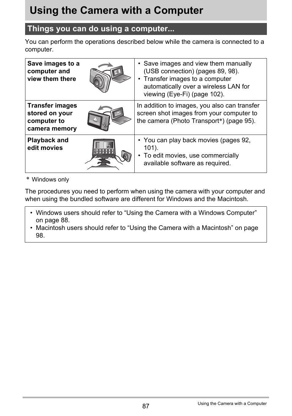 Using the camera with a computer, Things you can do using a computer | Casio EXILIM EX-Z370 User Manual | Page 87 / 145