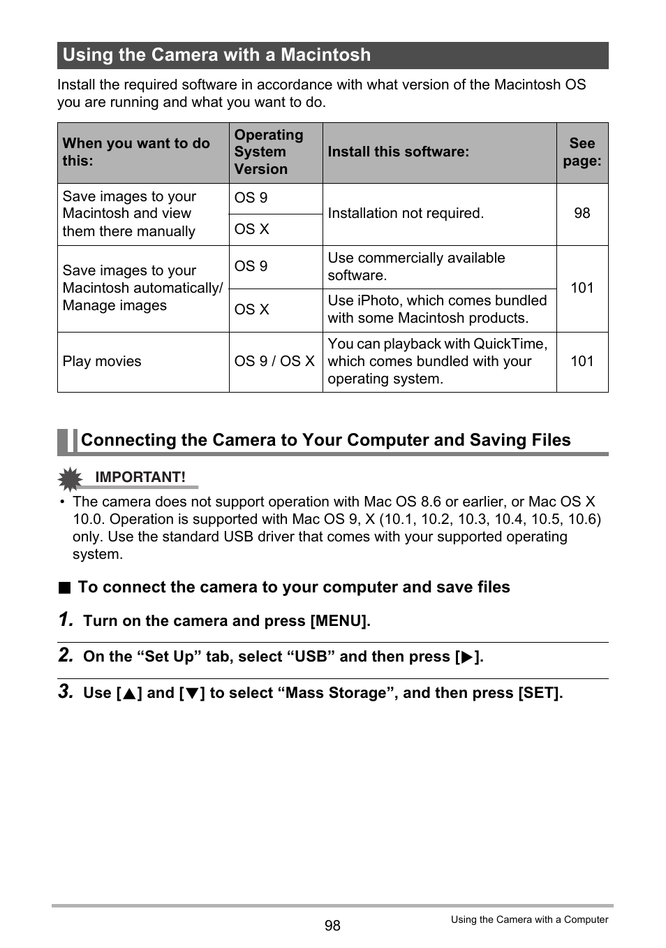 Using the camera with a macintosh | Casio EXILIM EX-Z370 User Manual | Page 98 / 145