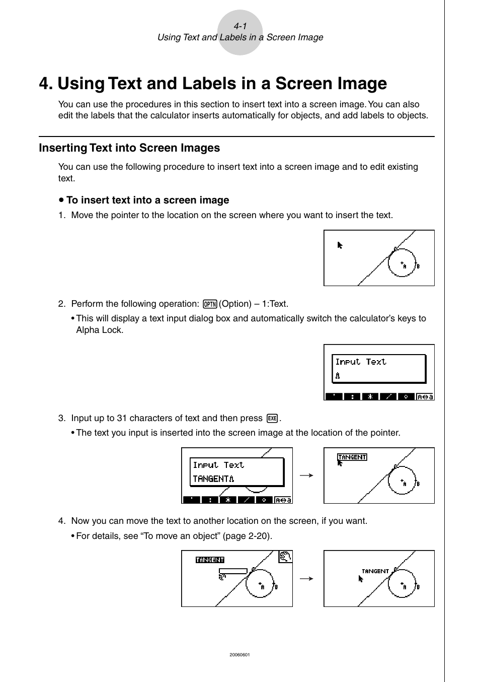 Using text and labels in a screen image, 4 using text and labels in a screen image | Casio Geometry User Manual | Page 38 / 70