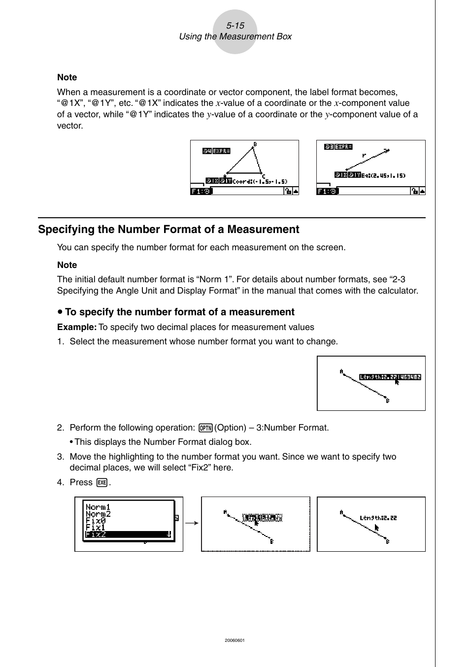 Specifying the number format of a measurement | Casio Geometry User Manual | Page 56 / 70