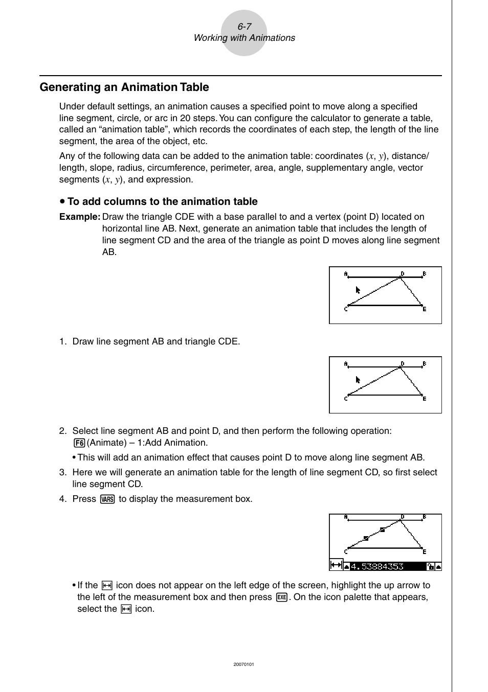 Generating an animation table | Casio Geometry User Manual | Page 63 / 70