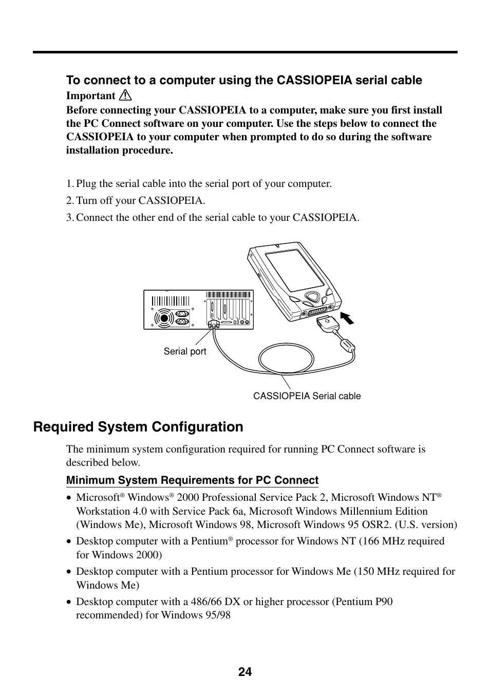 Required system configuration | Casio CASSIOPEIA User Manual | Page 24 / 47