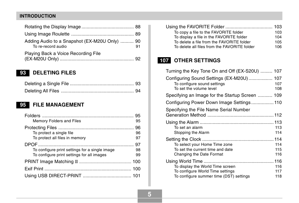 Casio EX-S20U/EX-M20U User Manual | Page 5 / 54