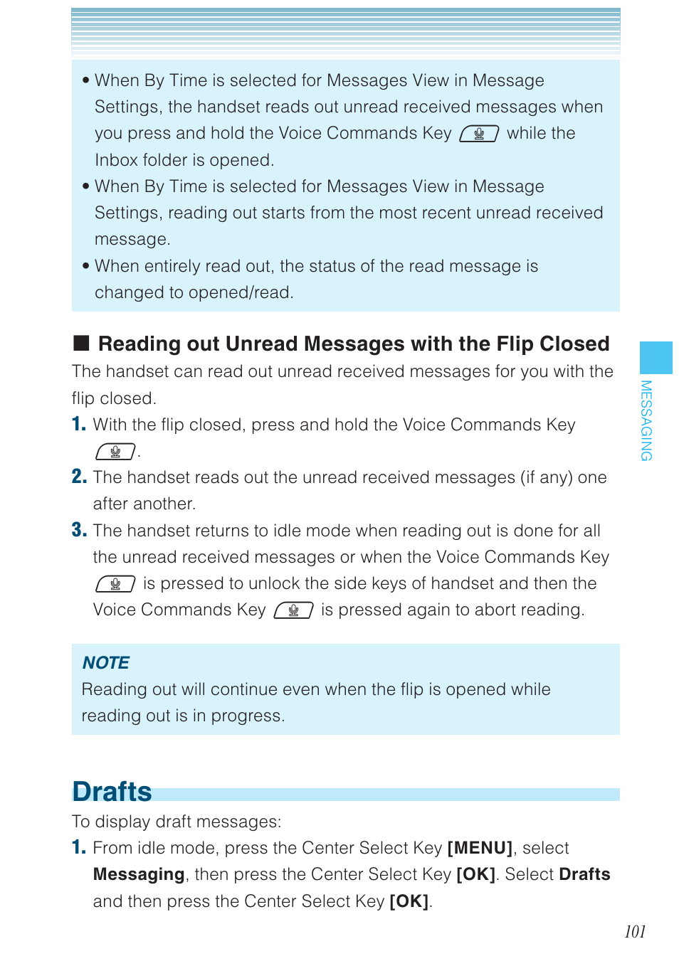 Drafts, Reading out unread messages with the flip closed | Casio G'zOne Ravine User Manual | Page 102 / 212