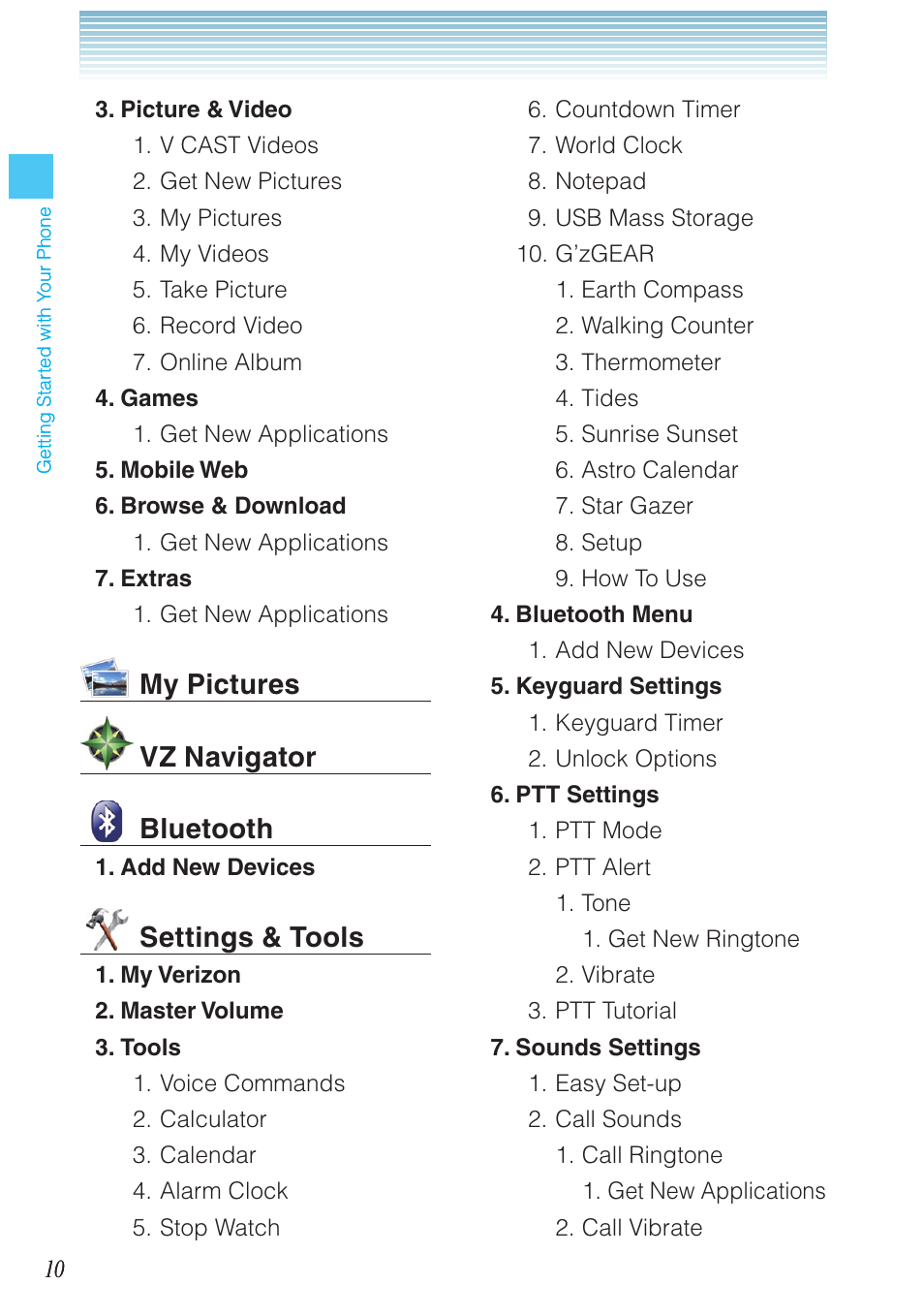My pictures vz navigator bluetooth, Settings & tools | Casio G'zOne Ravine User Manual | Page 11 / 212