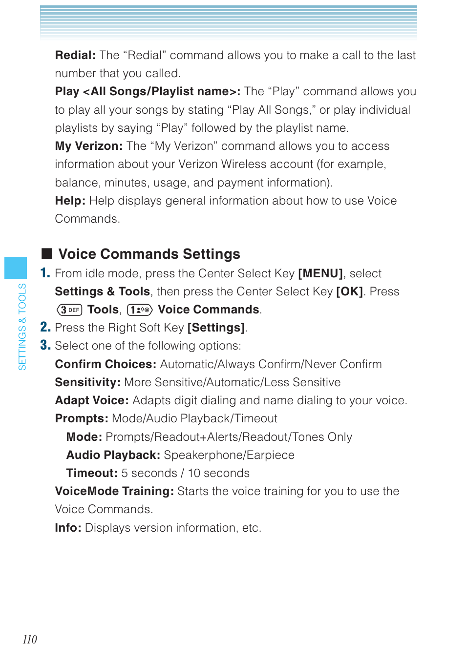 Voice commands settings | Casio G'zOne Ravine User Manual | Page 111 / 212