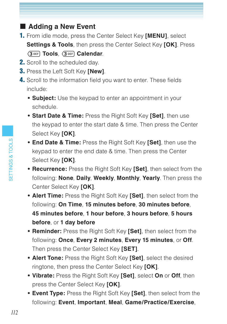 Adding a new event | Casio G'zOne Ravine User Manual | Page 113 / 212