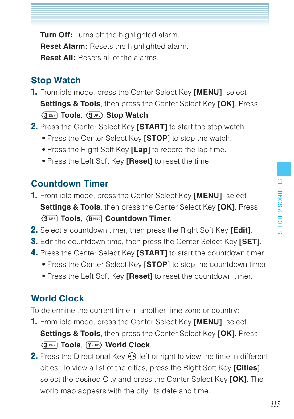 Stop watch, Countdown timer, World clock | Casio G'zOne Ravine User Manual | Page 116 / 212